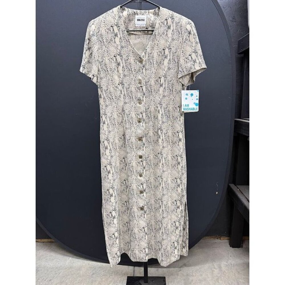 Leslie Fay Vintage Snake Skin Pattern Sheath Button Up Dress